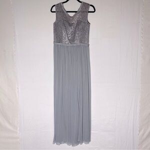 David’s Bridal Grey Sleeveless Lace Top Empire Waist Bridesmaid Dress 8 Wedding